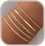 Poxtex Gold Bracelets for Women, Dainty Bracelets for Women Trendy, 14K Real Gold Bracelets Stack With Heart, Beaded, Cuban, Paperclip, Snake, Rope, Pearl, Cross, CZ Chain, Valentine's Day Jewelry Set