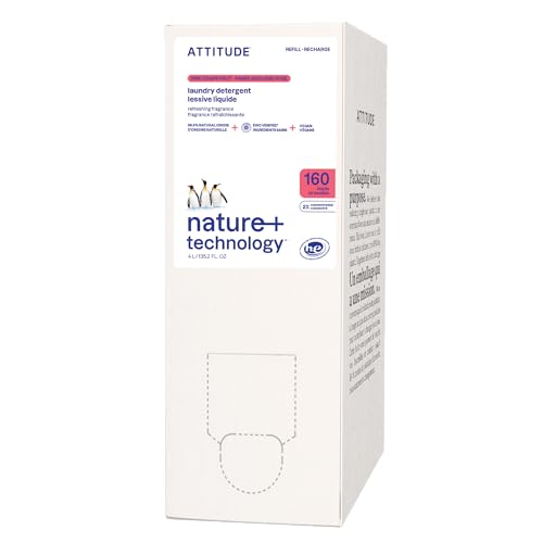 ATTITUDE Liquid Laundry Detergent Refill, EWG Verified, HE Compatible, Plant-Based & Vegan, Natural Laundry Soap, Pink Grapefruit Scent, 160 Loads, 4 Liters