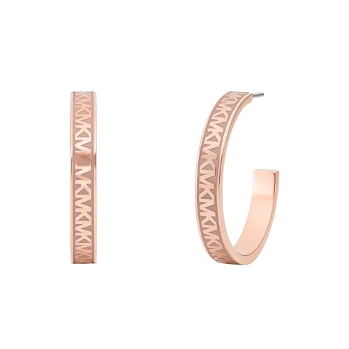 Michael Kors Women's MK Logo Pink and Rose Gold-Tone Brass Hoop Earrings (Model: MKJC0026D791)