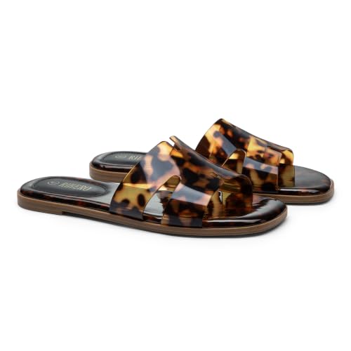 Image of Rihero Flat Sandals Women Dressy Comfortable Slip On Leather Slide Sandals
