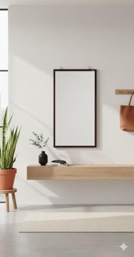 Image of Captiver Engineered Wood Frameless Wall Hanging Solid Base Mirror (65X34 CM,Wenge) Bathroom Fancy Rectangle Decorative Washbasin Living Room Rectangular Unframed