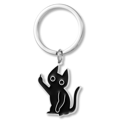 KEQAR Porte-clés Chat en Acier Inoxydable, Adorable Porte-clés Chat Noir, Cadeau Original et Amusant pour Femmes, Hommes et Amoureux des Chats