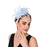 SAFERIN Fascinators Flower Tea Party Hats for Women Fascinator Headband and Clip Hats for Women (US, Alpha, Medium, M-Light Blue)
