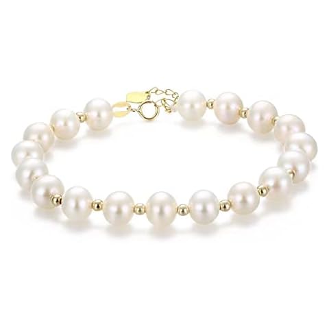 HMBSTST 8mm Freshwater Pearl Bracelets, Stainless Steel, 18K Gold/White Gold Plated, Dainty Jewelry for Women and Girls, Length 8-8.5 inch Cover