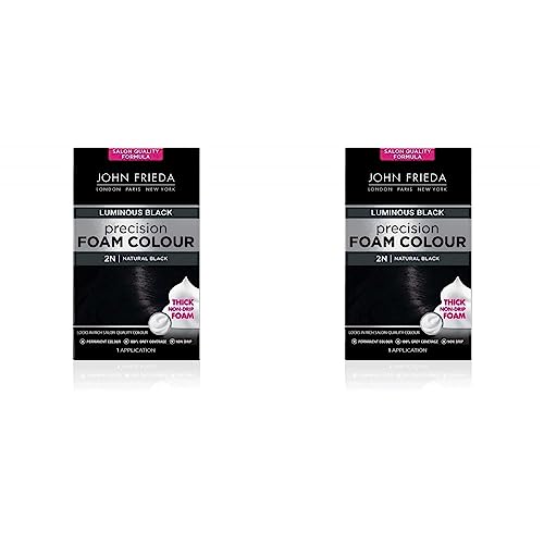 John Frieda Precision Foam Colour 2N, Luminous Natural Black, Salon-Finish Permanent Black Hair Dye, Black Hair Colour, 100% Grey Coverage (Pack of 2)