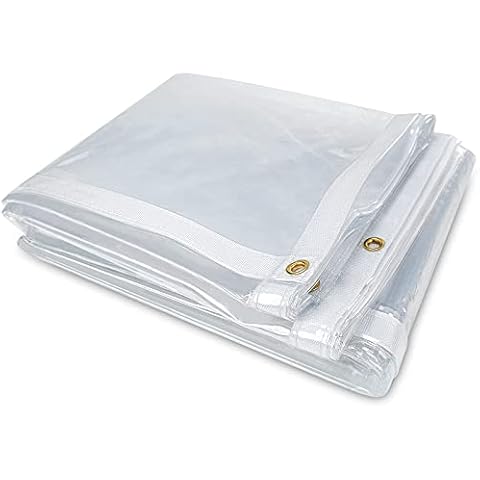 8 x 20FT Outdoor Clear Tarp Curtain Waterproof Wind-Proof 24 Mil Transparent Vinyl Tarp for Patio Pergola Garden Canopy Rainproof Anti-Tear PVC Thick Cover with Grommets Cover
