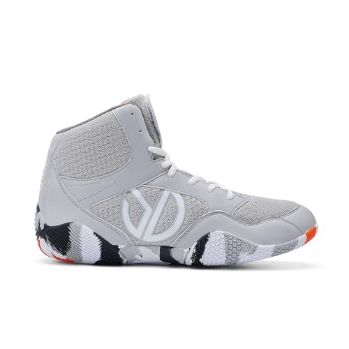 Scarpe da Boxe Traspiranti Unisex per Adulti, Scarpe da Wrestling da Uomo con Suola in Gomma Leggere e comode per Palestra, Powerlifting e Sollevamento Pesi(Gray,44 EU)