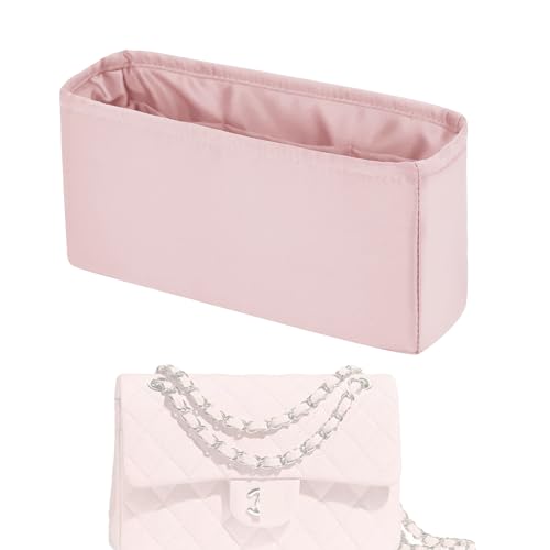 XYJG Bolsa organizadora sedosa para guardar a forma da bolsa Chanel Classic Flap CF mini quadrada 17/20/pequena/média/jumbo/maxi, bolsa de mão de luxo leve e resistente (CF médio 25, rosa)