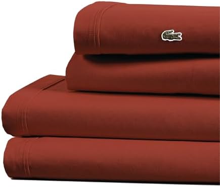 Lacoste 100% Cotton Percale 4-Piece Sheet Set – Cool, Crisp, Matte, and Durable, Oeko-Tex Certified – Solid, Chili Pepper, Queen - Thumbnail 2