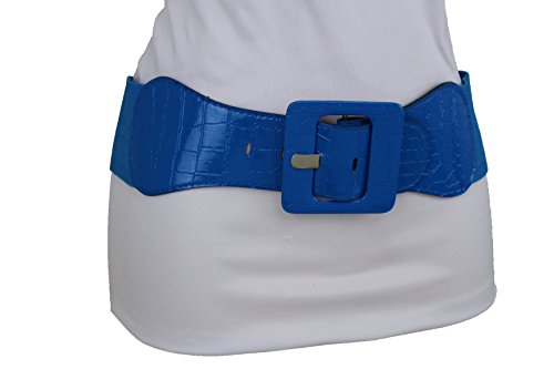 TFJ Women Fashion Stretch Belt Waist Hip Square Buckle M L XL Cobalt Blue2