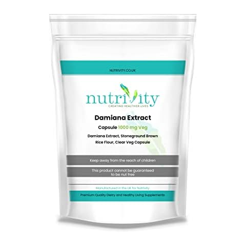 Damiana Extract 1000mg Veg Capsules Natural Aphrodisiac Supplement Nutrivity UK (60) Cover