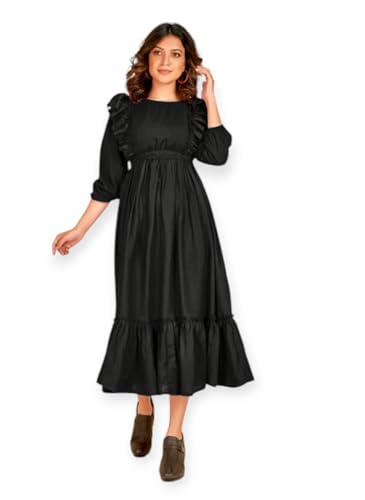 Jash Creation Solid Polyester Gown for Women 95_6 Black