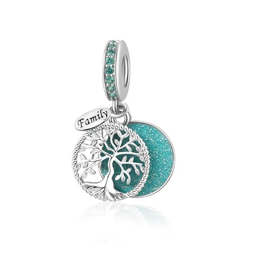 MiniJewelry Abalorio colgante brillante del árbol de la vida familiar compatible con pulseras Pandora Charms Moments, talla única, Cobre, No es una piedra preciosa