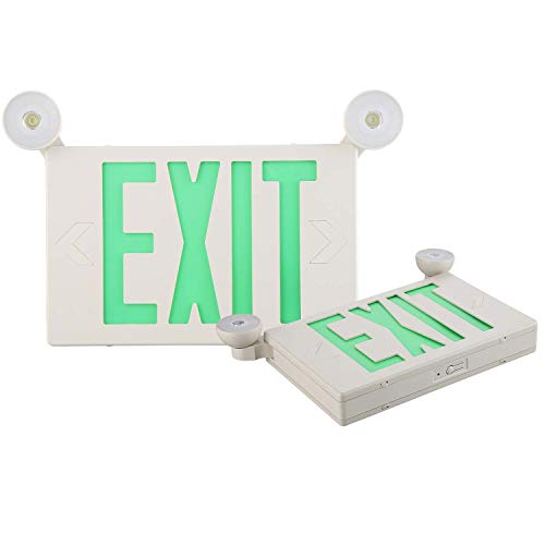 Top Brands SPECTSUN 2 PACK LED Exit Sign Lights Combo Battery Backup, Green Exit Emergency Light with 2 Lamp Heads, Fire Exit Sign with Emergency Lights, Hardwired Exit Sign , Commercial Emergency Exit Sign