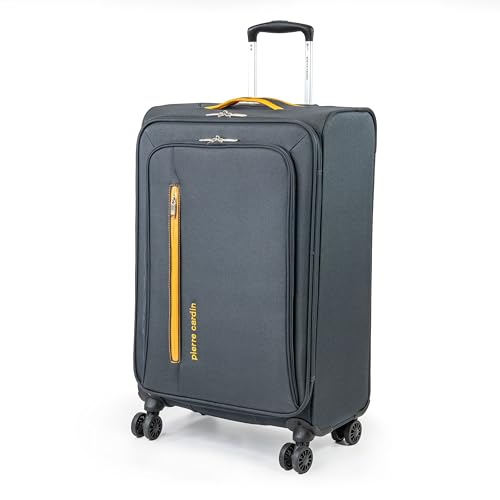 Pierre Cardin Soft Shell 69cm Suitcase with x4 Spinner Wheels - Soft Sided Luggage, Durable & Quality Tested Soft Travel Bag | Lightweight 2.5 Kg 27" 71 litres Capacity CL610 (Medium, Grey & Orange)