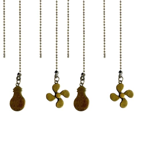 Image of Ceiling Fan Pull Chain Set, Bulb and Fan Pattern Pull Chain Extension 12 Inch Ceiling Fan Chain Extender with Ball Fan Chains Connector (Antique Bronze 4Pcs)