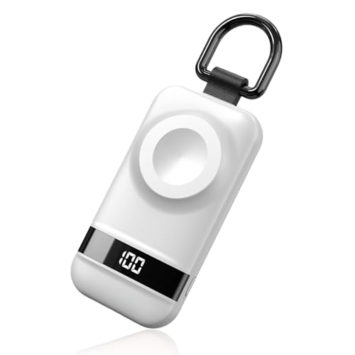 Image of Portable Charger for Apple Watch, 2500mAh & Digital Display - Magnetic Fast Charging iWatch Charger for Travel & Keychain Use - Works with Apple Watch Series (White)