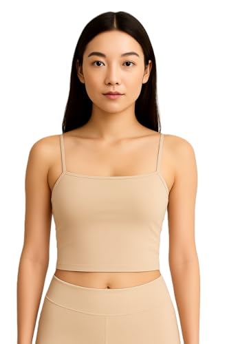 Image of Women's Lightly Padded Spaghetti Strap Crop Top - Smooth & Stretchable Everyday Wear