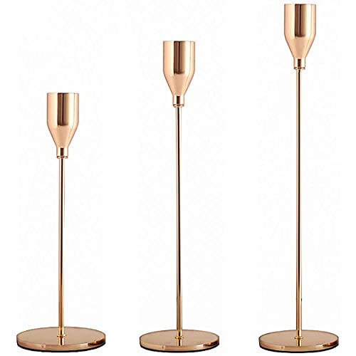 Mornajina Rose Gold Candlestick Holders Set Of 3, Decorative Candle Stick Holders Set With Cup Shape Candle Holder Head Fits 3/4 Inch Thick Candle & Led Candles For Wedding Party Home #TOP26