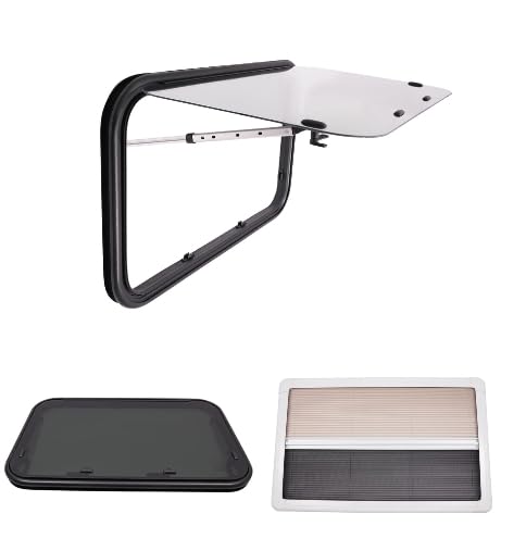 Ventana de caravana, apertura a 65°, con oscurecimiento, 90 x 55 cm, cremallera externa, con mosquitera, para remolques de caravanas y furgonetas