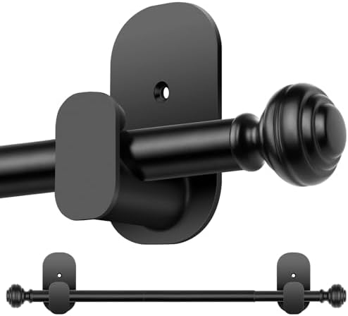 KAMANINA Curtain Rods No Drilling for Windows 32 to 86 Inches, 5/8 Inch Adjustable Renter Friendly Curain Rod with 3M Adhesive Brackets without Drilling, Black KAMANINA Curtain Rods No Drilling for Windows 32 to 86 Inches, 5/8 Inch Adjustable Renter Friendly Curain Rod with 3M Adhesive Brackets without Drilling, Black