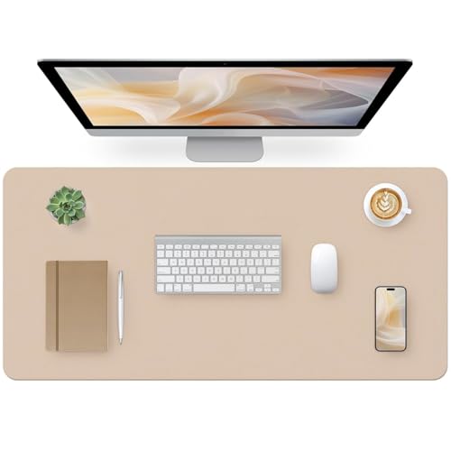 Image of Bloss Leather Desk Pad, Mouse Pad, Non-Slip Desk Protector Mat, Leather Desk Blotter, Computer Desk Pad, Waterproof Desk Mat for Home Office and Decor - Beige (35.4x17Inches)