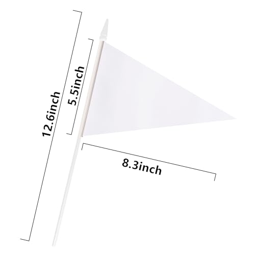 12 Pack White Pennant Flags Small Mini Hand Held Solid Color Pennant On Sticks Flags with 12.6\"Solid Pole & Spear Top,Party Events Celebration,School,Grand Opening,Kids Birthday,Sports Clubs,Flower Pot - Thumbnail 6