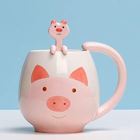 Schwein Tasse, Schwein Keramik Keramik Becher Kaffee Tassen Milchbecher Frühstückstasse mit Löffel Cover