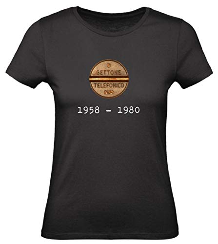  T-Shirt Donna Cotone Basic Super vestibilità Top qualità - Gettone telefonico - Divertente Humor Made in Italy (M, Nero)