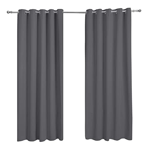 Sleepdown Ultra Soft Eyelet Blockout Curtains Thermal Insulated for Bedroom and Living Room 66 x 54 Inch Charcoal Grey 2 Panels