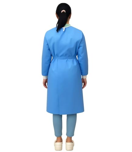 Image of Disposable Isolation Gowns for Medical, Dental and Lab, Poly-Reinforced SMS Fabric, Level 3 Sterile, Latex-Free, Long Cuffed Sleeve, One Size, Blue - 1 Count