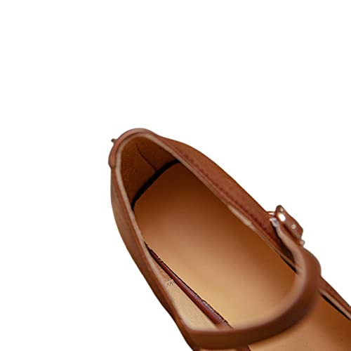 TinaCus Women's Retro Square Toe Genuine Leather Handmade Buckle Mid Block Heel Mary Jane Pumps Shoes3