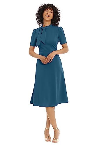 Image of Maggy London Women's Crepe Fabric Flight Attendant Bow Neck Tie Short Sleeve A-line