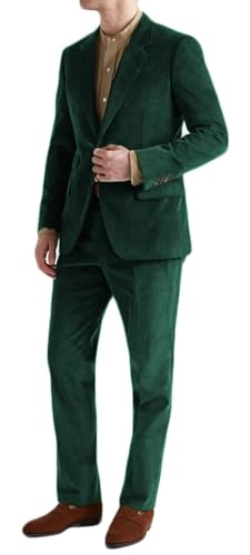 Mens Slim Fit 2 Piece Suit Two Button Notched Lapel Solid Corduroy Suit Jacket Pants Set Tuxedo for Prom HZH73