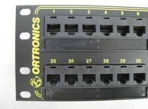 Depan view of Ortronics 48-Port Cat5e Patch Panel, showing ports 1 through 30
