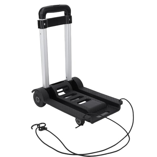 Fafeicy Carretilla de Mano Plegable, Capacidad de Carga de 200 Libras, Plataforma Rodante Portátil de 4 (Mango telescópico de aleación de aluminio negro)