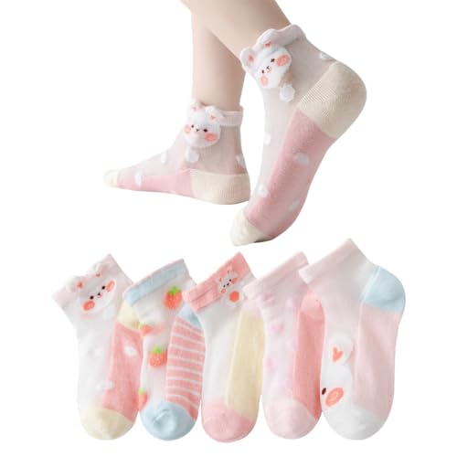 5 Pairs Toddler Girls Kids Socks, Summer Cute Animal Soft Cotton Thin Mesh Socks, 1~12Years