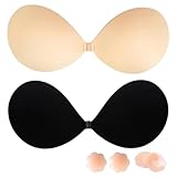 Klebe BH Push Up Rückenfrei Trägerloser mit 4 Nippelpads Klebebh Ohne Träger Nipple Cover Sticky Bra Große Brust Unsichtbarer Invisible Kleine Brüste Damen Klebe-BHS für Rückenfreies Kleid, A