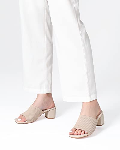 Shoe'N Tale Heeled Sandals For Women Square Open Toe Heeled Mules Chunky Block Low Heel Slip On Slides thumb #3
