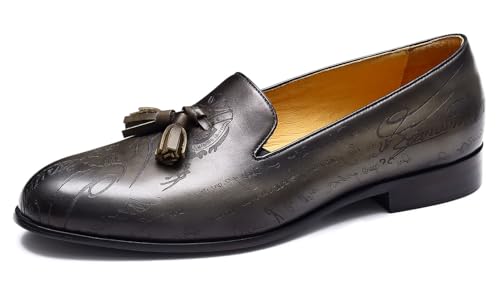 Santimon Mens Loafers Dress Casual Slip-On Tassel Loafer Fashion Wedding Tuxedo Moccasin Genuine Leather Formal Business Penny Loafers Comfortable Slipper Shoes for Men