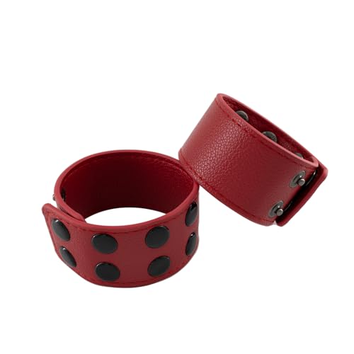 QUYUWOWO Wristband Wrist Armor Leather Bracers Adjustable Armband Harness Belt for Men Women 2PCS (Red-Wristband)