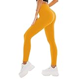 SINOPHANT High Waisted Leggings for Women - Full Length & Capri Buttery Soft Yoga Pants for Workout Athletic(Full Dark Yellow,L-XL)