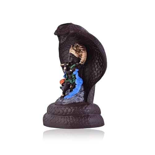 Image of Craftam Polyresin Smoke Backflow Fountain Like Waterfall Krishna Incense Holder Decorative Showpiece Gift with Free 20 Scented Cone Incenses (Naag Krishna), Multicolor