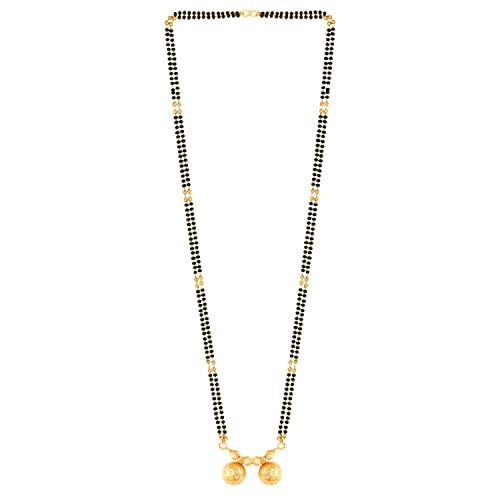 MEENAZ 2 Vati Wati Mangalsutra For Women Girls Ladies Temple South Indian Traditional 1 Gram Gold Stylish Maharashtrian Long Chain Double Mangal sutra Pendant Tanmaniya Black golden Nallapusalu Chains