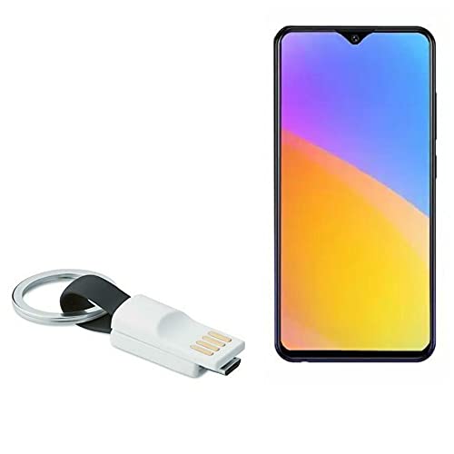 BoxWave Cable Compatible with vivo Y12 - Micro USB Keychain Charger, Key Ring Micro USB Cable - Jet Black
