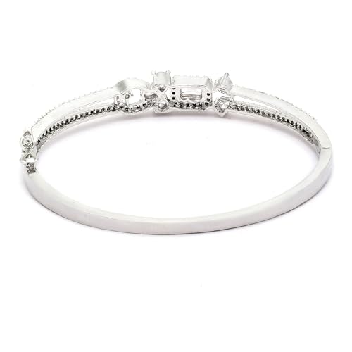 Image of ZENEME Rhodium-Plated American Diamond Studded Flower Patterned Kada Bracelet For Girls and Women