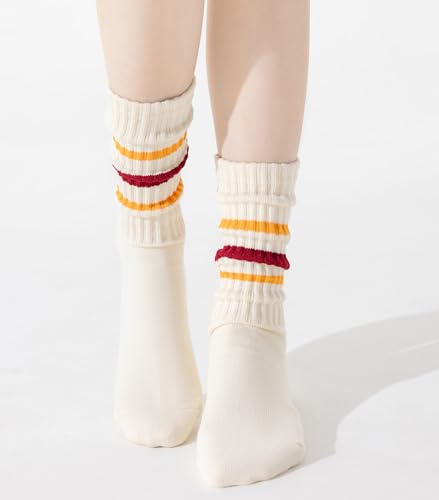 3 Pairs Striped Crew Socks Retro Tube Socks Vintage Slouch Socks for Women2