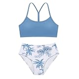 Weixinbuy Girls Swimsuit Two Piece Bathing Suits for Girl's Size 8 10 Dark Blue Tropical Bikini Sets Teen Girls’ Swimwear Size 8-10