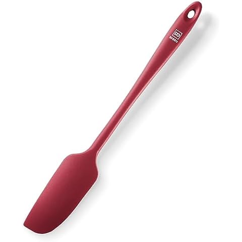 DI ORO Jar Spatula Silicone - Jar Scraper Long Handle for Cooking & Baking - Heat-Resistant Silicone Kitchen Spatula for Cake & Blenders - Nonstick Cookware Safe Utensil - Dishwasher Safe (Red) Cover