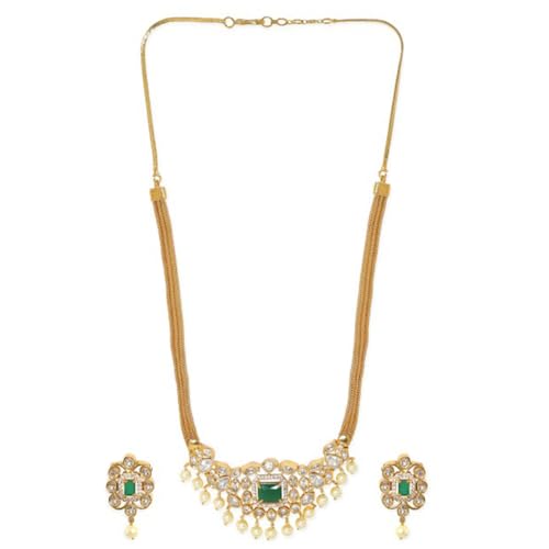 Rubans 24K Gold Plated Green and White Stone Studded Necklace Set with Pearl Drops for Women and Girls, Perfect for Festive and Wedding Occasions (B0D6GC86PG) Amazon Price History, Amazon Price Tracker